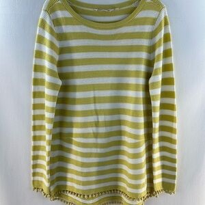 Soft Surroundings Striped PomPom Long Sleeve Top, S